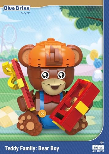 BlueBrixx Pro 107710 – Teddy Family: Bärenjunge aus Klemmbausteinen mit 895 Bauelementen von BlueBrixx