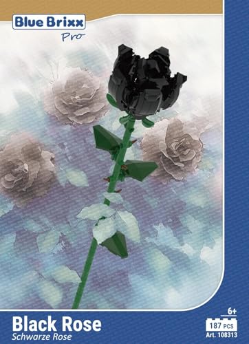 BlueBrixx Pro 108313 – Schwarze Rose aus Klemmbausteinen mit 187 Bauelementen von BlueBrixx