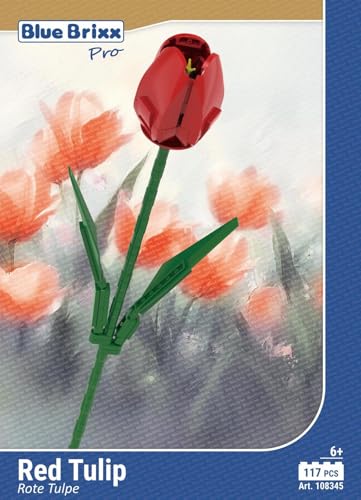 BlueBrixx Pro 108345 – Rote Tulpe aus Klemmbausteinen mit 117 Bauelementen von BlueBrixx