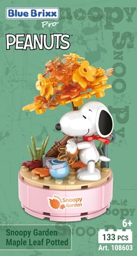 BlueBrixx Pro 108603 – Snoopy Garten „Ahornblatt im Topf“ aus Klemmbausteinen mit 133 Bauelementen von BlueBrixx
