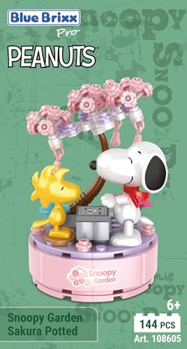 BlueBrixx Pro 108605 – Snoopy Garten „Sakura im Topf“ aus Klemmbausteinen mit 144 Bauelementen von BlueBrixx