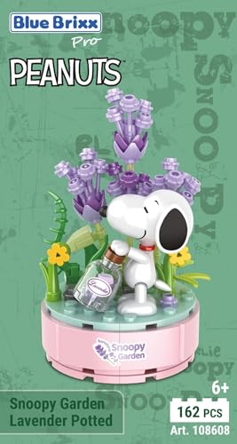 BlueBrixx Pro 108608 – Snoopy Garten „Lavendel im Topf“ aus Klemmbausteinen mit 162 Bauelementen von BlueBrixx