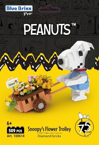 BlueBrixx Pro 108614 – Snoopy`s Blumenwagen (Diamond Bricks) aus Klemmbausteinen mit 509 Bauelementen von BlueBrixx