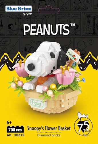 BlueBrixx Pro 108615 – Snoopy`s Blumenkorb (Diamond Bricks) aus Klemmbausteinen mit 708 Bauelementen von BlueBrixx