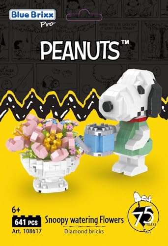 BlueBrixx Pro 108617 – Snoopy gießt Blumen (Diamond Bricks) aus Klemmbausteinen mit 641 Bauelementen von BlueBrixx