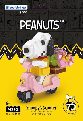 BlueBrixx Pro 108618 – Snoopy`s Motorroller (Diamond Bricks) aus Klemmbausteinen mit 743 Bauelementen von BlueBrixx