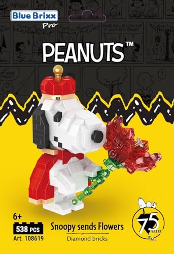 BlueBrixx Pro 108619 – Snoopy überreicht Blumen (Diamond Bricks) aus Klemmbausteinen mit 538 Bauelementen von BlueBrixx