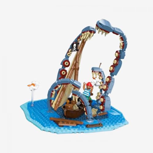 BlueBrixx Pro 108825 Legenden der Schatzküste: Angriff aus der Tiefe – 450 Klemmbausteine, Piraten Set, Geschenk für Schiffs- und Piratenfans, Standardsteine, Bausteine der Piraten-Serie von BlueBrixx