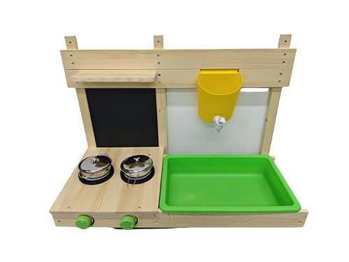 BlueWood Kleinkind-Spielküche, Holzspielzeug, Kinderküchen-Spielset mit, Spielfutter, Küchenzubehör, Kochset, Geschenk für Mädchen und Jungen, Drinnen und Draußen Aktivitäten-Wandhängerversion von BlueWood
