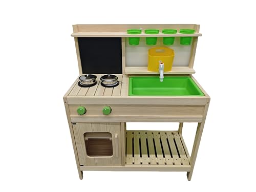 BlueWood Kleinkind-Spielküche, Holzspielzeug, Kinderküchen-Spielset mit, Spielfutter, Küchenzubehör, Kochset, Geschenk für Mädchen und Jungen, Drinnen und Draußen Aktivitäten von BlueWood