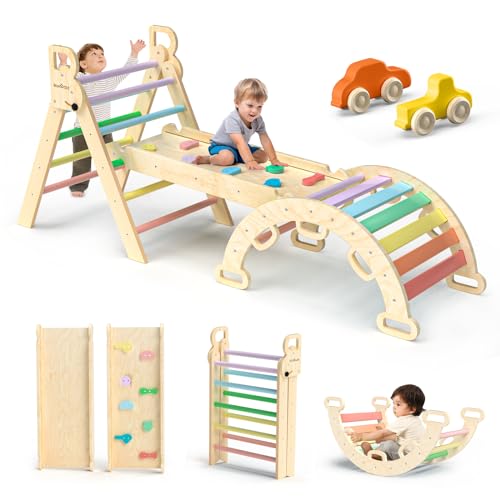 Kletterspielzeug mit Indoor, 3-in-1 Montessori kletterdreieck Klettergerüst für Kinder mit Rutsche von BlueWood