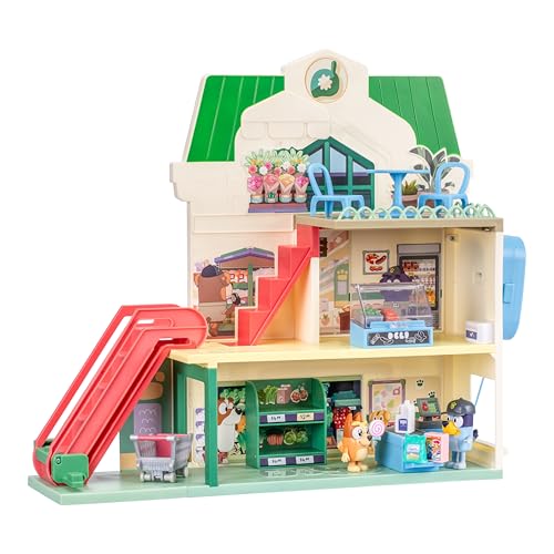 Blueys Supermarkt-Spielset, 3 Verschiedene Etagen mit exklusiven Bluey- & Bingo-Figuren. Mit funktionierender Rolltreppe, 24 Geräuschen, über 15 Zubehörteilen & Gegensprechanlage von BlueY