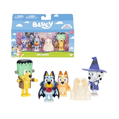 Bluey Packung mit 4 Figuren, Costume Party, bewegliche Figuren, Freunde, bereit für Abenteuer, Puppen der Kinderserie, Exklusives Spielzeug, berühmt (BLY86000) von BlueY