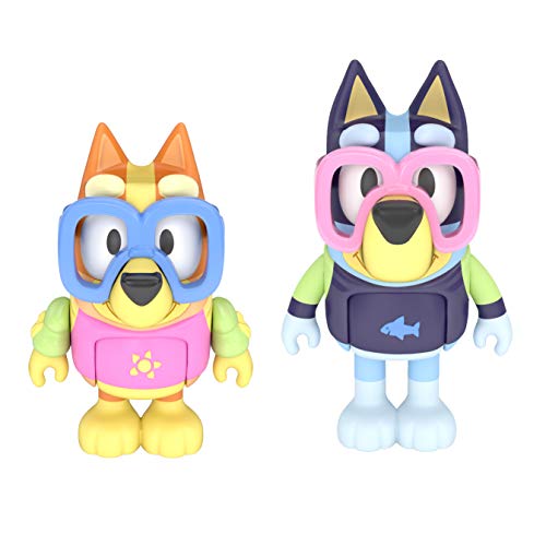 Bluey Pool Time: Bluey und Bingo 2 Figuren Spielset Pack Gelenkige 6,3 cm Actionfiguren Enthält 2 Paar abnehmbare Schwimmbrille Offizielles Sammelspielzeug von BlueY