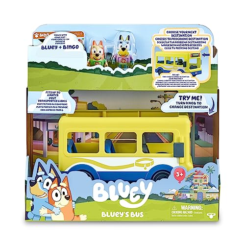 Bluey School Bus, Bus für den Cole 2 Figuren mit Bingo-Charakteren aus der Zeichentrickserie, Schild mit Drehstrecke, Jungen und Mädchen ab 3 Jahren, Berühmt (BLY39010) von BlueY