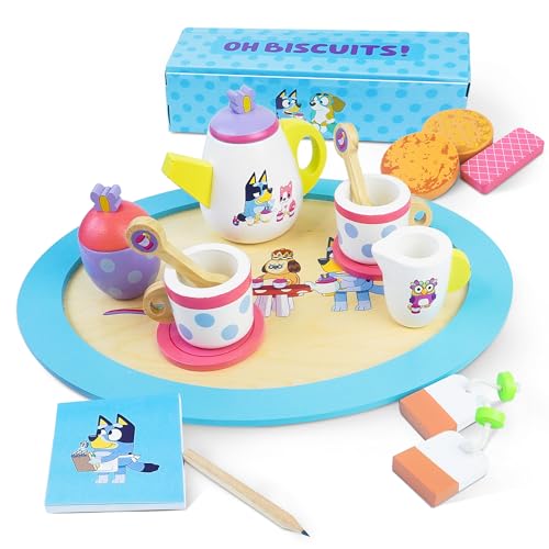 Bluey Teeservice aus Holz, 18-teiliges Teekannen-Set mit Teekanne, Teetassen, Keksen, Tablett und Notizblock, FSC-zertifiziertes Öko-Spielzeug für Kinder ab 3 Jahren, kreatives Rollenspiel Bluey Teeservice aus Holz, 18-teiliges Teekannen-Set mit Teekanne, Teetassen, Keksen, Tablett und Notizblock, FSC-zertifiziertes Öko-Spielzeug für Kinder ab 3 Jahren, kreatives Rollenspiel von BlueY