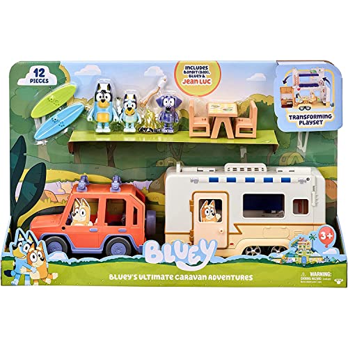Bluey Ultimate Caravan Adventures Caravan-Set und DREI Figuren von 6,3 cm bis 7,6 cm und 4WD Familienfahrzeug mit 2 Surfbrettern von BlueY
