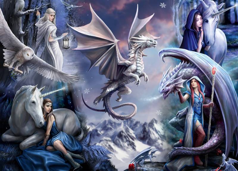 Bluebird Puzzle Anne Stokes - Silver Dragon Collage 1500 Teile Puzzle Bluebird-Puzzle-F-90036 von Bluebird Puzzle