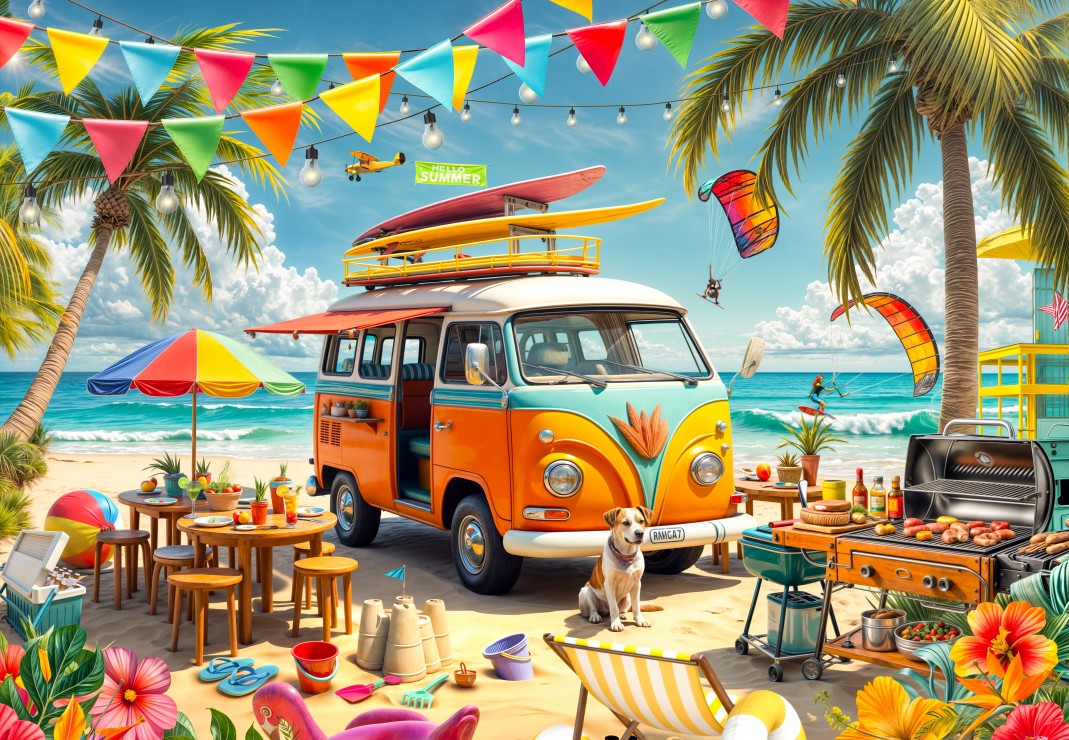 Bluebird Puzzle Camping Van am Strand 1000 Teile Puzzle Bluebird-Puzzle-F-91043 von Bluebird Puzzle