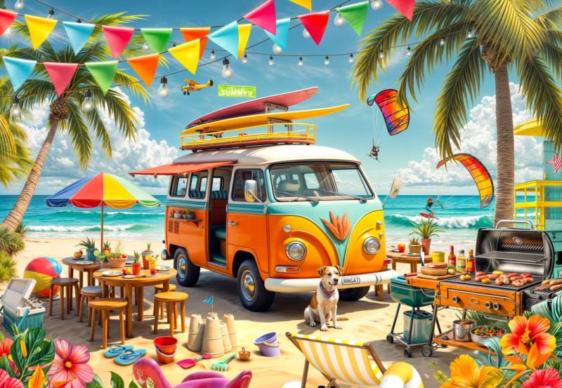 Bluebird Puzzle Camping Van am Strand 1000 Teile Puzzle Bluebird-Puzzle-F-91043 von Bluebird Puzzle