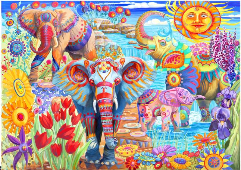 Bluebird Puzzle Elephants in the Garden 2000 Teile Puzzle Bluebird-Puzzle-F-90015 von Bluebird Puzzle