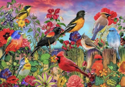 Bluebird Puzzle - Garten der Vögel und Blumen, Puzzle 1000 Teile - Garten mit bunten Blumen und Vögeln - Erwachsenenpuzzle von Bluebird