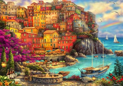 Puzzle 2000 Teile - A Beautiful Day at Cinque Terre von Bluebird Puzzle