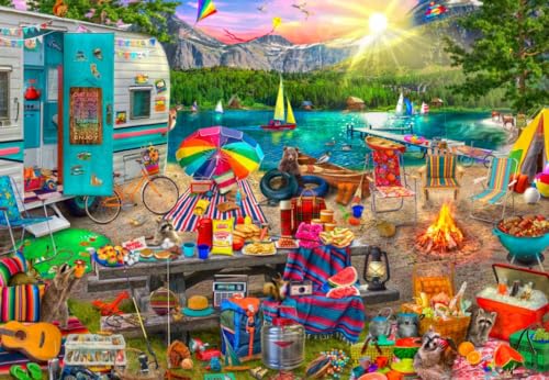 Bluebird Puzzle - Familiencamping, Puzzle 1000 Teile - Familien-Camping am Bergsee - Erwachsenenpuzzle von Bluebird
