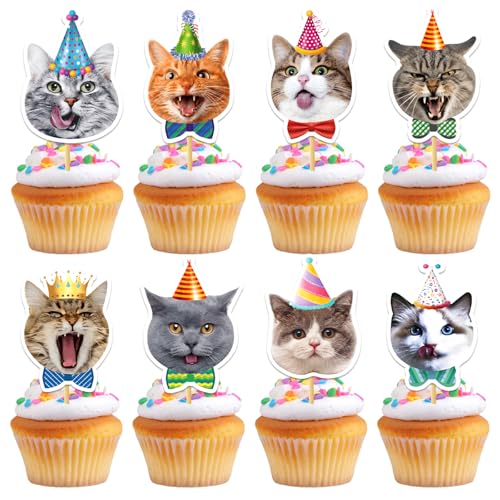 Cupcake-Topper für Haustiere, Katze, Geburtstagsdekorationen, niedliche Katze, Kuchendekoration, Katzengeburtstagsparty-Zubehör, 24 Stück Cupcake-Topper für Haustiere, Katze, Geburtstagsdekorationen, niedliche Katze, Kuchendekoration, Katzengeburtstagsparty-Zubehör, 24 Stück von Bluegogo