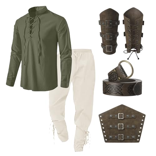 Bluelucon Mittelalter Hemd Viking Oufit Herren Renaissance Viktorian Piraten Schnürhemd Fischerhemd Kriegerin Gothic Stehkragen Cosplay Top with Kniebundhose Armschützer Steampunk Ritter Gürtel Bluelucon Mittelalter Hemd Viking Oufit Herren Renaissance Viktorian Piraten Schnürhemd Fischerhemd Kriegerin Gothic Stehkragen Cosplay Top with Kniebundhose Armschützer Steampunk Ritter Gürtel von Bluelucon