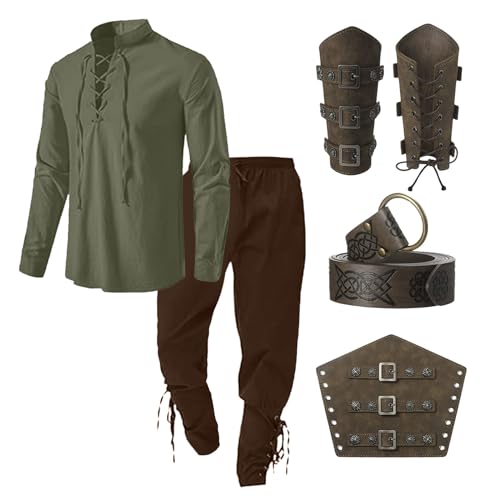 Bluelucon Mittelalter Hemd Viking Oufit Herren Renaissance Viktorian Piraten Schnürhemd Fischerhemd Kriegerin Gothic Stehkragen Cosplay Top with Kniebundhose Armschützer Steampunk Ritter Gürtel Bluelucon Mittelalter Hemd Viking Oufit Herren Renaissance Viktorian Piraten Schnürhemd Fischerhemd Kriegerin Gothic Stehkragen Cosplay Top with Kniebundhose Armschützer Steampunk Ritter Gürtel von Bluelucon