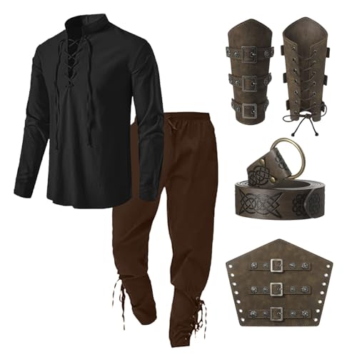Bluelucon Mittelalter Hemd Viking Oufit Herren Renaissance Viktorian Piraten Schnürhemd Fischerhemd Kriegerin Gothic Stehkragen Cosplay Top with Kniebundhose Armschützer Steampunk Ritter Gürtel Bluelucon Mittelalter Hemd Viking Oufit Herren Renaissance Viktorian Piraten Schnürhemd Fischerhemd Kriegerin Gothic Stehkragen Cosplay Top with Kniebundhose Armschützer Steampunk Ritter Gürtel von Bluelucon