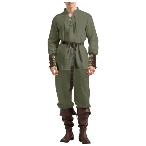 Herren Renaissance Kostüm 4PCS Mittelalter Retro Viking Langarm Shirts Knöchel Gebänderte Hosen PU Leder Schnalle Armschienen Wikinger Gürtel Zubehör für Halloween Pirat Hippie Cosplay Herren Renaissance Kostüm 4PCS Mittelalter Retro Viking Langarm Shirts Knöchel Gebänderte Hosen PU Leder Schnalle Armschienen Wikinger Gürtel Zubehör für Halloween Pirat Hippie Cosplay von Bluelucon