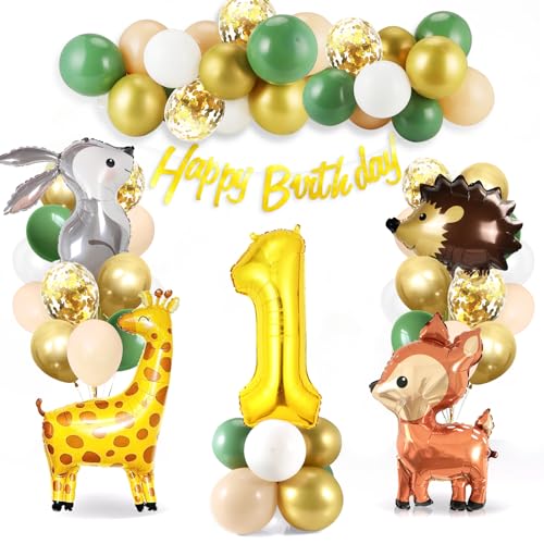1 Geburtstag Deko Junge Mädchen, Waldtiere Geburtstag Deko 1 Jahr, Dschungel Kindergeburtstag Deko 1 Jahr, Deko 1. geburtstag Junge Mädchen, Safari Ballon Geburtstagsdeko von Bluelves