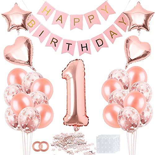 1 Jahr Geburtstag Mädchen, 1 Geburtstag Mädchen Rosegold, Luftballon 1 Geburtstag Mädchen, Geburtstagsdeko 1 Happy Birthday Banner, Konfetti 1 Geburtstag, Geburtstagsdeko Rosegold von Bluelves