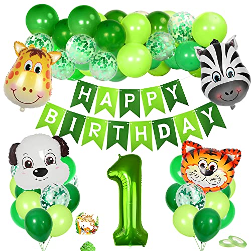 1. Geburtstag Tiere Thema Set, Geburtstagsdeko Junge 1 Jahre, 1 Geburtstag Deko, Luftballon 1. Geburtstag Junge, Folienballon 1 Grün, Kindergeburtstag Tiere Deko, für Safari Party Dekoration 1. Geburtstag Tiere Thema Set, Geburtstagsdeko Junge 1 Jahre, 1 Geburtstag Deko, Luftballon 1. Geburtstag Junge, Folienballon 1 Grün, Kindergeburtstag Tiere Deko, für Safari Party Dekoration von Bluelves