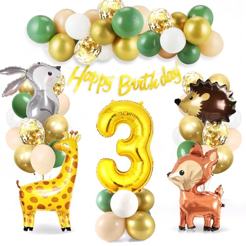 3 Geburtstag Deko Junge Mädchen, Waldtiere Geburtstag Deko 3 Jahr, Dschungel Kindergeburtstag Deko 3 Jahr, Deko 3. geburtstag Junge Mädchen, Safari Ballon Geburtstagsdeko von Bluelves