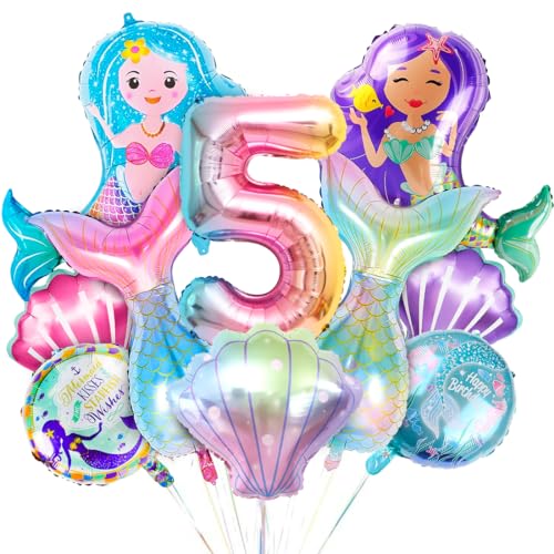 5. Geburtstag Mädchen Meerjungfrau Deko, XXL Folienballon Mermaid, Luftballons 5 Jahre Mädchen Geburtstagsdeko, Meerjungfrau Themen Ballons für 5 Jahre Mädchen Geburtstag Party von Bluelves