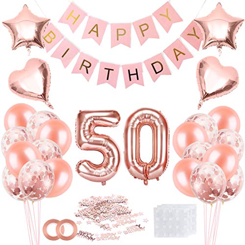 50 Jahre Geburtstag Frau, 50 Geburtstag Frauen Rosegold, Luftballon 50 Geburtstag Frau, Geburtstagsdeko 50 Happy Birthday Banner, Konfetti 50. Geburtstag, Geburtstagsdeko Rosegold von Bluelves