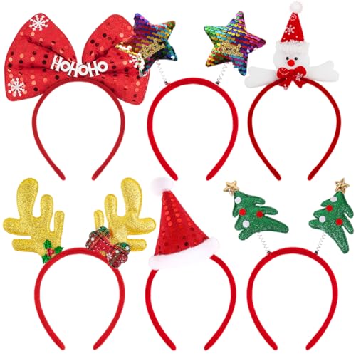 6 Stücke Glitzer Weihnachten Haarreif,Neuheit Xmas Weihnachtsfeier Kopfschmuck Set,Weihnachtsbaum Santa Hut Rentier Geweih Schneemann Bögen Pailletten Sterne Haarreifen Party für Kinder Erwachsene 6 Stücke Glitzer Weihnachten Haarreif,Neuheit Xmas Weihnachtsfeier Kopfschmuck Set,Weihnachtsbaum Santa Hut Rentier Geweih Schneemann Bögen Pailletten Sterne Haarreifen Party für Kinder Erwachsene von Bluelves