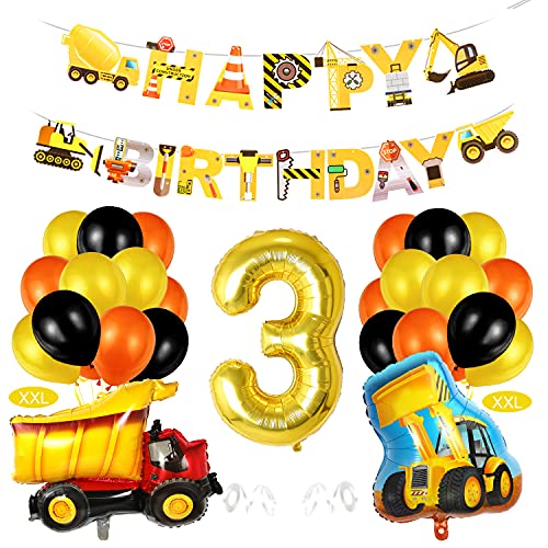 Bagger Deko Kindergeburtstag 3, Baustellen GeburtstagdekoJunge 3 Jahre, Bagger Luftballons Geburtstag, BAU Party Dekoration, Baustelle Geburtstag Deko von Bluelves