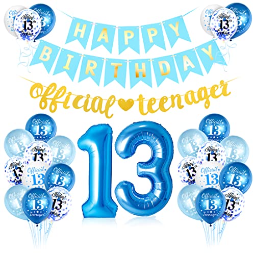 Bluelves 13. Geburtstag Deko Blau, Luftballons, Jahr Ballon, Offizielle Teenager Girlande, Happy Birthday Girlande für Jungen Party von Bluelves
