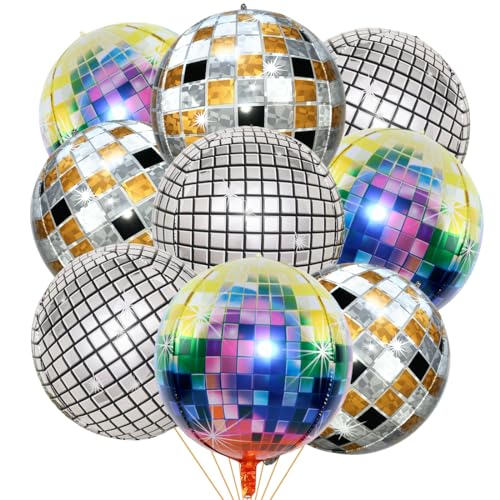 Bluelves 9pcs Discokugel Luftballon,22 Zoll 4D Disco Folienballons,Mehrfarbige Disco Ballons,Luftballons für Disco-Mottoparty Geburtstag Party Mitzvah Abschlussfeier Retro 70er 80er 90er Jahre Deko von Bluelves