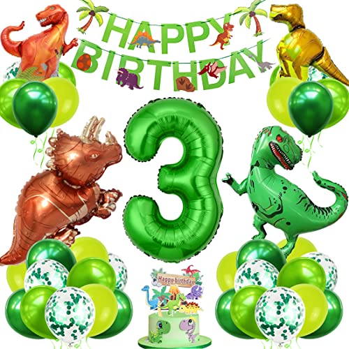 Dino Geburtstag Deko Set, 3 Jahre Kindergeburtstag Dino Ballons, XXL Dinosaurier Folienballon Grün, Zahlenballon 3 Geburtstag mit Happy Birthday Banner für Junge Mädchen Geburtstag Party Deko Dino Geburtstag Deko Set, 3 Jahre Kindergeburtstag Dino Ballons, XXL Dinosaurier Folienballon Grün, Zahlenballon 3 Geburtstag mit Happy Birthday Banner für Junge Mädchen Geburtstag Party Deko von Bluelves
