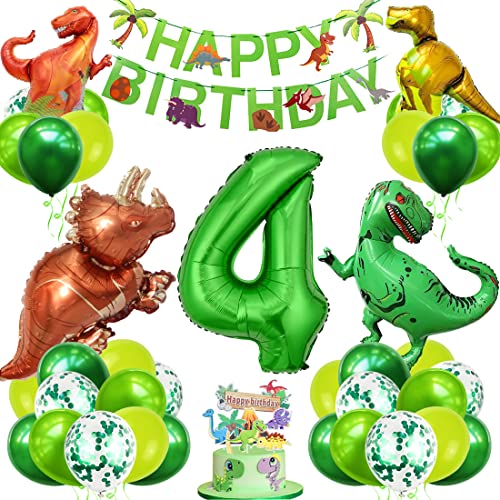 Dino Geburtstag Deko Set, 4 Jahre Kindergeburtstag Dino Ballons, XXL Dinosaurier Folienballon Grün, Zahlenballon 4 Geburtstag mit Happy Birthday Banner für Junge Mädchen Geburtstag Party Deko Dino Geburtstag Deko Set, 4 Jahre Kindergeburtstag Dino Ballons, XXL Dinosaurier Folienballon Grün, Zahlenballon 4 Geburtstag mit Happy Birthday Banner für Junge Mädchen Geburtstag Party Deko von Bluelves