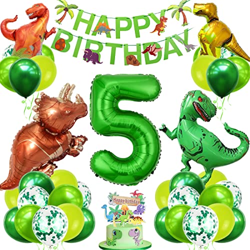 Dino Geburtstag Deko Set, 5 Jahre Kindergeburtstag Dino Ballons, XXL Dinosaurier Folienballon Grün, Zahlenballon 5 Geburtstag mit Happy Birthday Banner für Junge Mädchen Geburtstag Party Deko Dino Geburtstag Deko Set, 5 Jahre Kindergeburtstag Dino Ballons, XXL Dinosaurier Folienballon Grün, Zahlenballon 5 Geburtstag mit Happy Birthday Banner für Junge Mädchen Geburtstag Party Deko von Bluelves