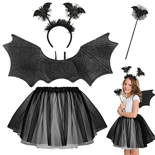 Bluelves Fledermaus Kostüm Set für Kinder - 4 Stück mit Haareif, Tutu Rock, Flügel und Zauberstab - für Halloween, Karneval, Fasching, Mottoparty, Cosplay Bluelves Fledermaus Kostüm Set für Kinder - 4 Stück mit Haareif, Tutu Rock, Flügel und Zauberstab - für Halloween, Karneval, Fasching, Mottoparty, Cosplay von Bluelves