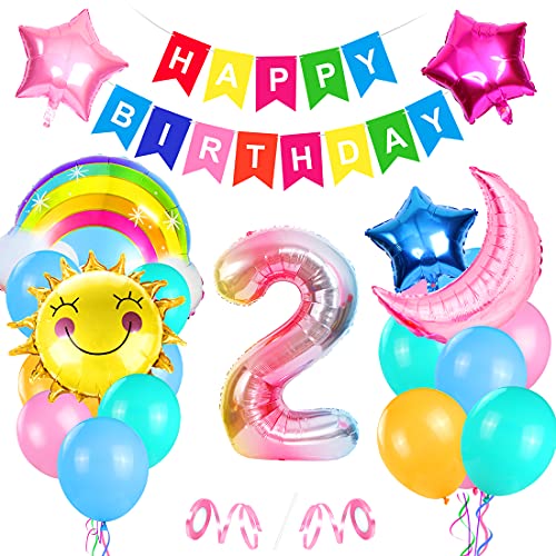 Bluelves Regenbogen Folienballon,2. Regenbogen Geburtstagsdeko Set,Geburtstag Regenbogen Sonne Wolken Luftballons für Mädchen 2 Jahr Geburtstag Party Dekoration von Bluelves