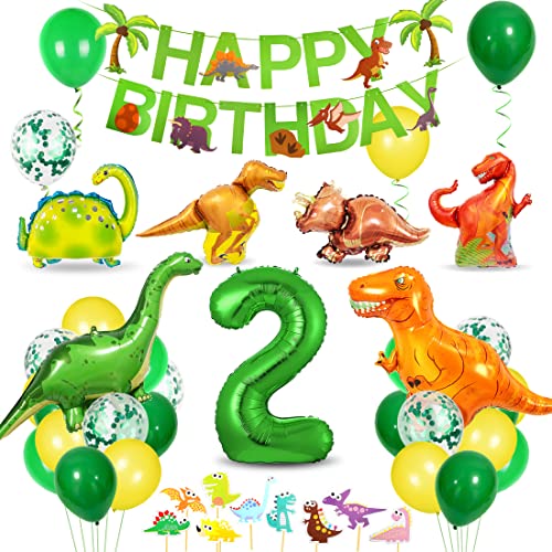 Bluelves Dino Geburtstag Deko 2 Jahre, Deko Dinosaurier Geburtstag,Geburtstag Deko 2 Jahre Junge,Dino Party Kindergeburtstag, Luftballons Grün für Dinosaurier Party Dschungel Party Kinder von Bluelves