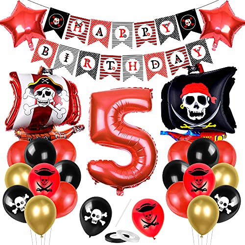 Piratenschiff Luftballons Set, Piratenschiff Geburtstag Deko, Geburtstagsdeko 5 Jahr Jungen, Luftballon 5 piratenparty kindergeburtstag, 5 Jahr piratenparty deko von Bluelves